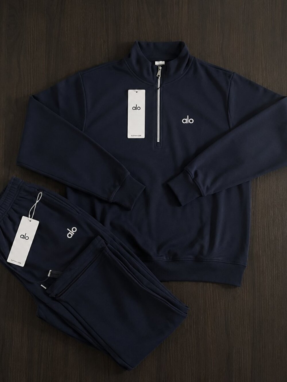 ALO Yoga Unisex Navy Quarter-Zip Hoodie and Jogger Set NWT